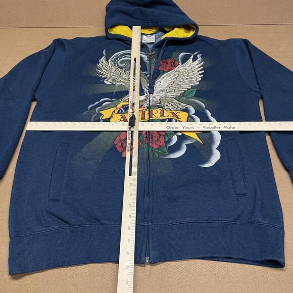 Avirex Hoodie Mens XL Blue Full Zip Graphic Eagle Rose Rhinestone Embellished - Picture 10 of 14